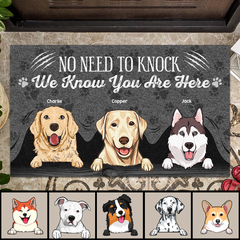 No Need To Knock Custom Doormat, Gifts For Dog Lovers, I Know You Are Here Gray Front Door Mat