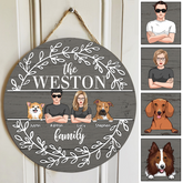 Personalized Wood Sign, Gifts For Dog Lovers, A Couple & Their Dogs Laurel Wreath Family Name Sign