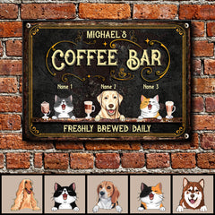 Coffee Bar Freshly Brewed Daily, Vintage Sign, Pet & Beverage, Personalized Dog & Cat Metal Sign