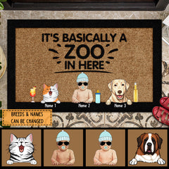 It's Basically A Zoo In Here, Baby And Pets Pawprints, Personalized Baby & Pets Doormat