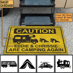 Caution We're Camping Again - Doormat