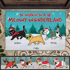 Walkin' In A Meowy Wonderland Personalized Cat Doormat DM-NB385