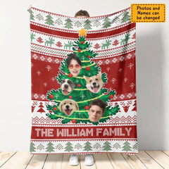 Family Faces Christmas Tree - Personalized Blanket - Dog Lovers B - PT3618