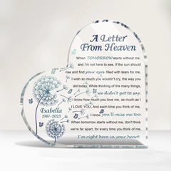 Memorial Letter From Heaven - Personalized Acrylic Plaque, Memorial Gift For Loss Of Loved One