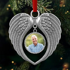 Custom Photo Metal Angel Wings Ornament - Personalized Memorial Sympathy Gifts For Loss Of Mom, Dad - Always Loved, Never Forgotten