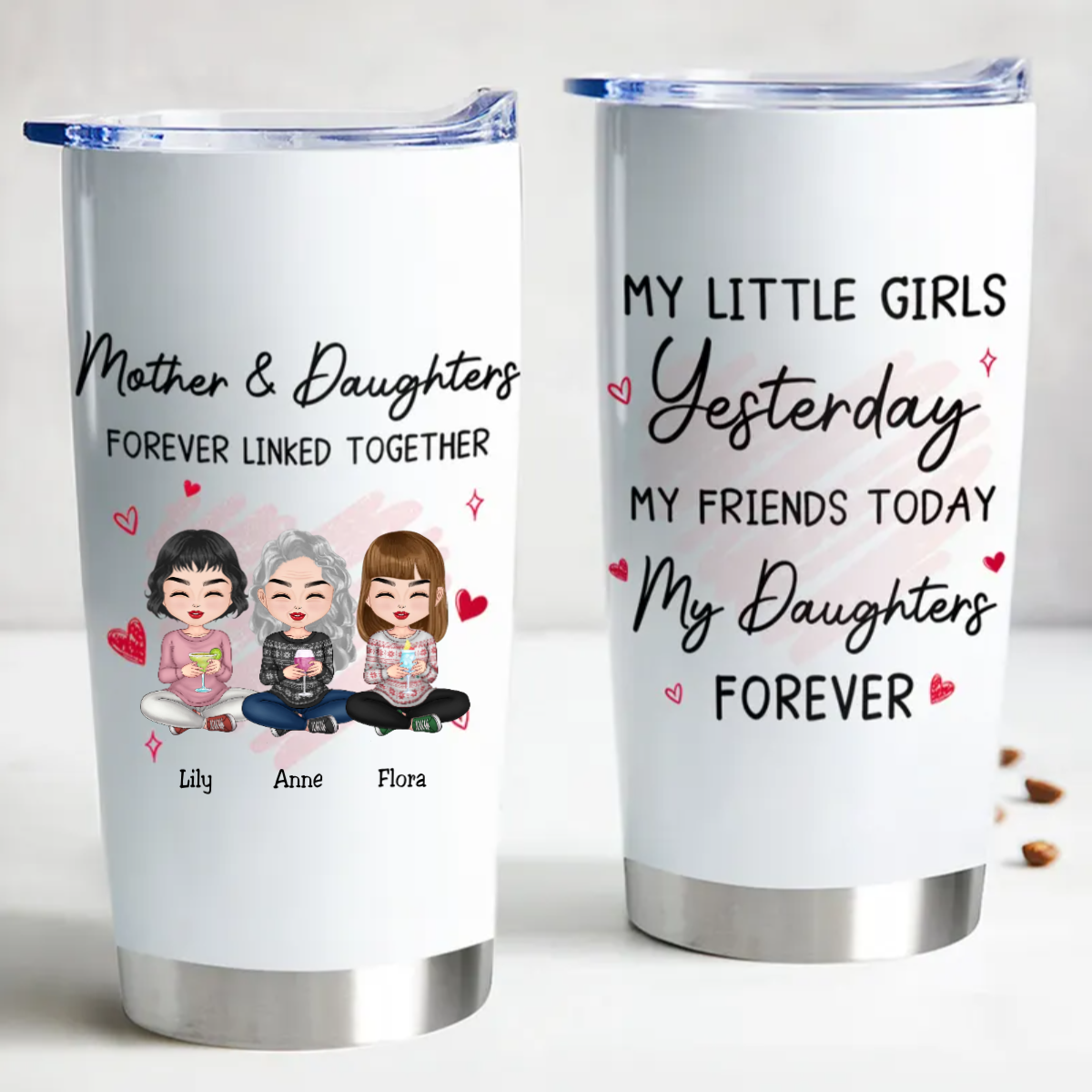 20oz Mother - Mother And Daughter Forever Linked Together - Personalized Tumbler