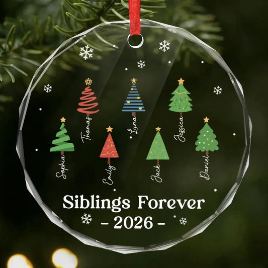 Custom Circle Glass Ornament - Personalized Christmas Birthday Gifts For Brother, Sister - Happiness Under The Tree