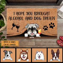 I Hope You Brought Alcohol & Dog Treats, Dog Peeking From Curtain, Personalized Dog Breeds Doormat, Dog Lovers Gifts