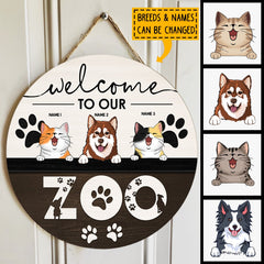 Welcome To Our Zoo, Wooden Door Hanger, Personalized Dog & Cat Door Sign, Gifts For Pet Lovers, Front Door Decor